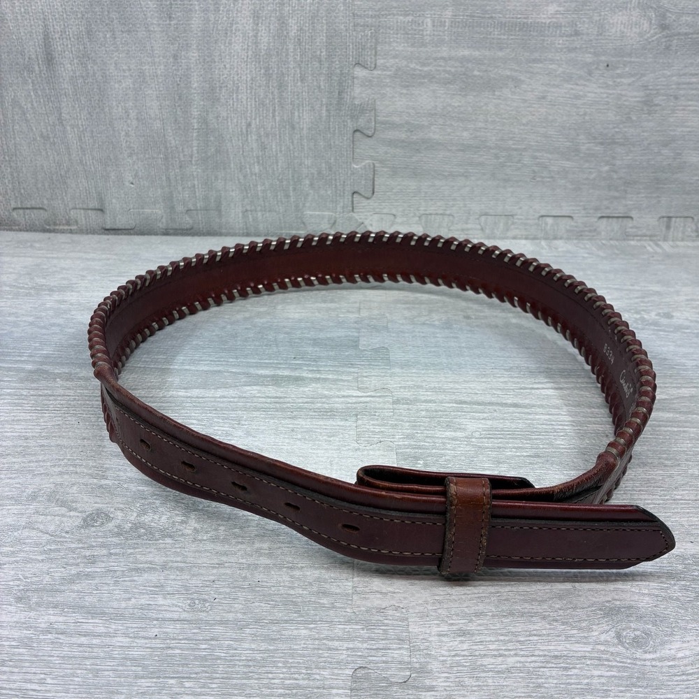 Circle Y Western Leather Belt Mens 38 Silver Braided 8334 Leather Detail